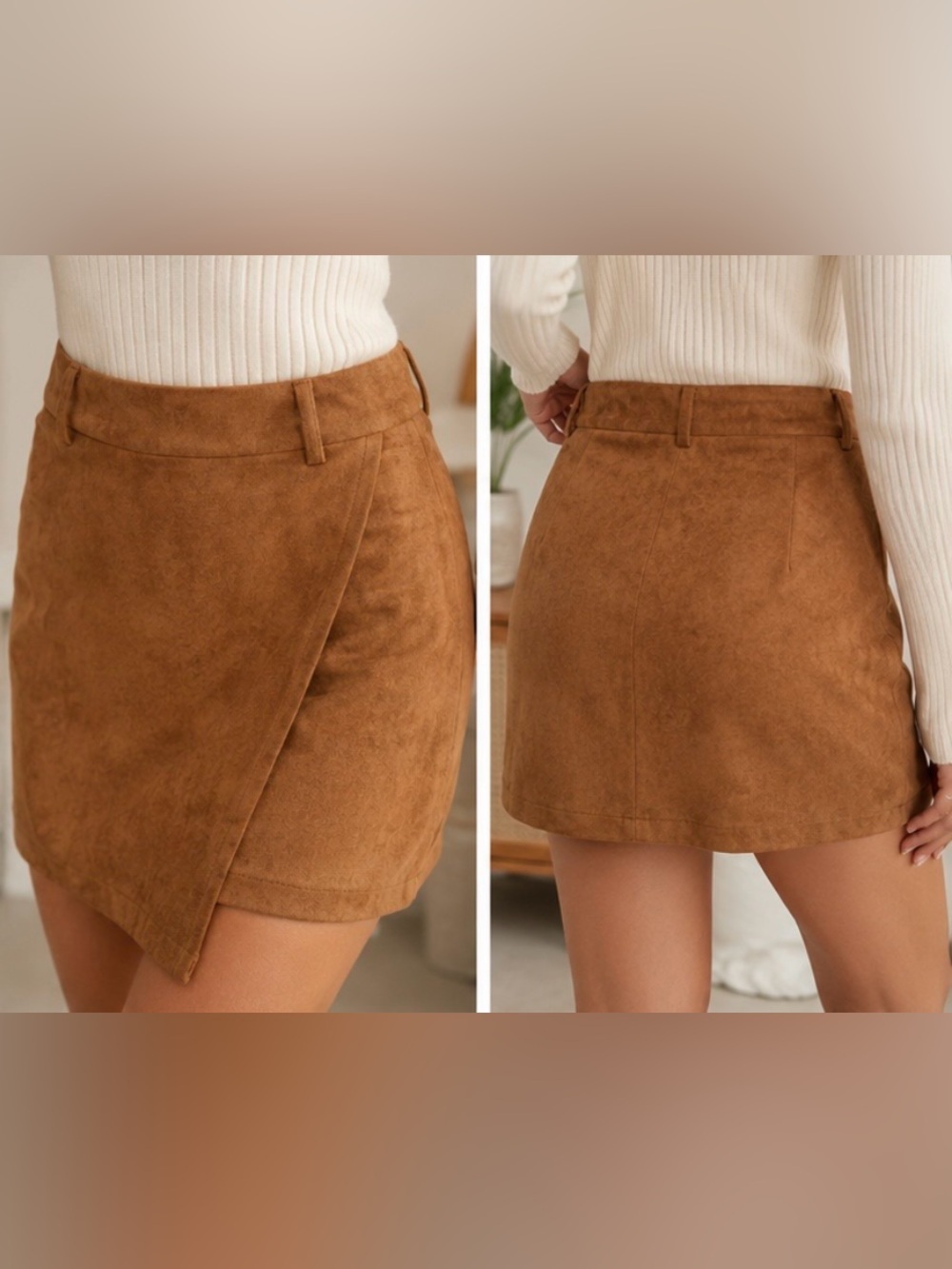 A Loves A XS Faux Suede Wrap Mini Skirt Camel Western Chic - Picture 4 of 8